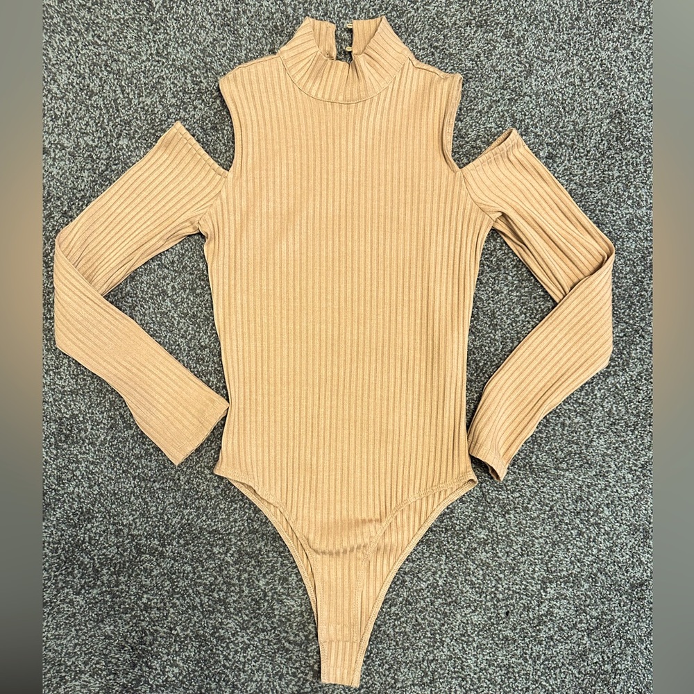 F21 Mock Neck Bodysuit with Cut Out Shoulder